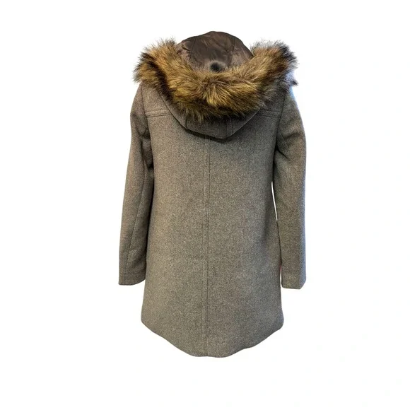 J.Crew Wool Blend Coat with Faux Fur‎ Hood Gray Winter Outerwear Sz Petite 00